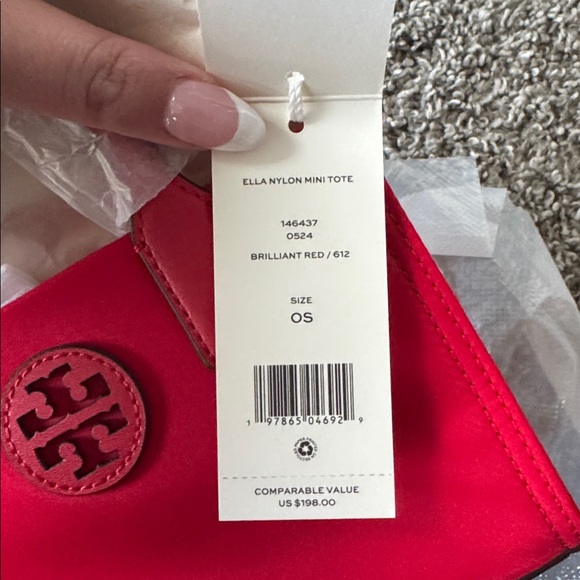 NWT Tory Burch Ella Nylon Mini Tote - Brilliant Red - Picture 3 of 7
